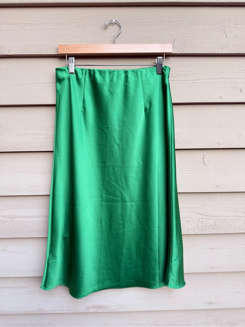 The Drop Green Satin Midi Skirt – Size M